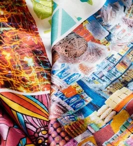 Brightly printed polyester fabric